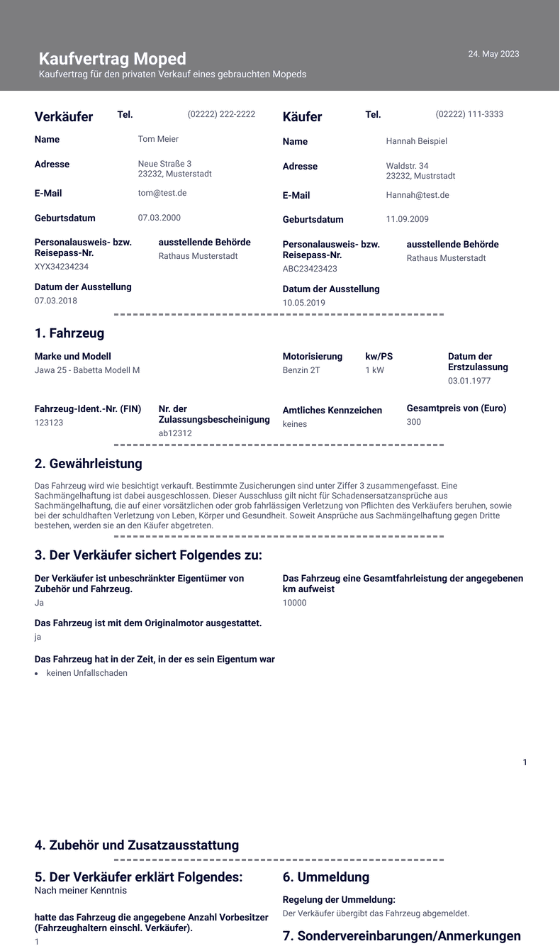 Kaufvertrag Moped PDF Vorlagen Jotform