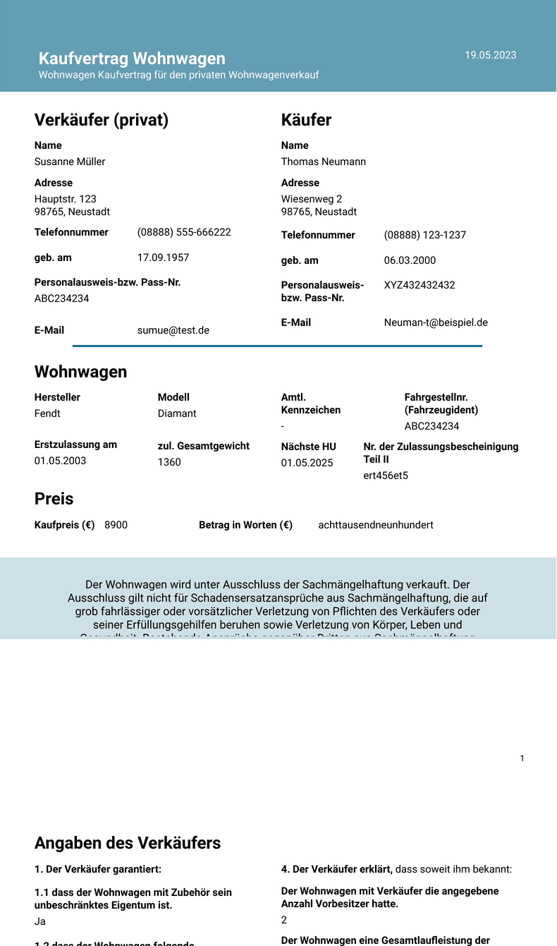 Kaufvertrag Wohnwagen PDF Vorlagen Jotform