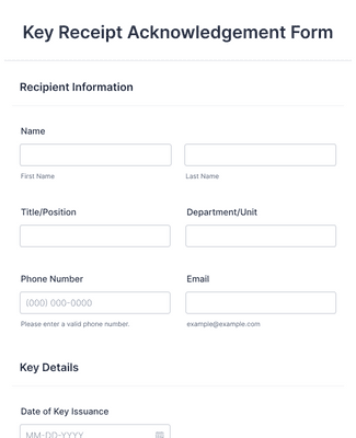 Key Receipt Acknowledgement Form Template | Jotform