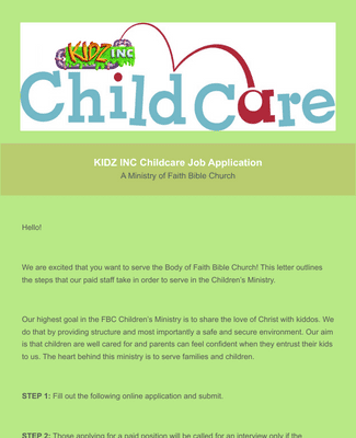 KIDZ INC Childcare Job Application Form Template | Jotform