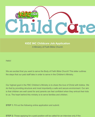 KIDZ INC Childcare Job Application