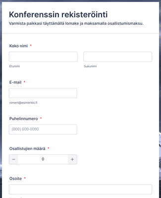 Konferenssin rekisteröintilomake osallistumismaksulla