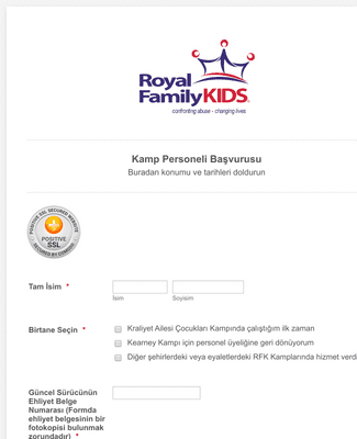 Kraliyet Ailesi Çocukları Kamp Başvuru Formu