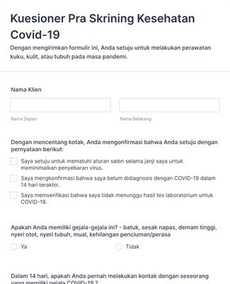 Kuesioner Pra Skrining Kesehatan Covid-19 Template Formulir | Jotform