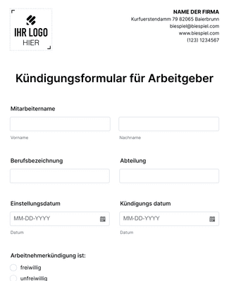 Kündigungsformular Für Arbeitgeber Formularvorlage | Jotform