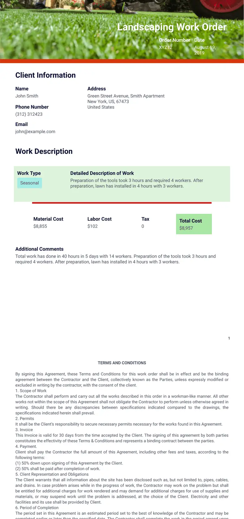 Landscaping Work Order Template - PDF Templates | Jotform