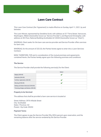 Lawn Care Contract