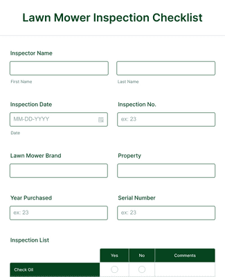 Form Templates: Lawn Mower Inspection Checklist