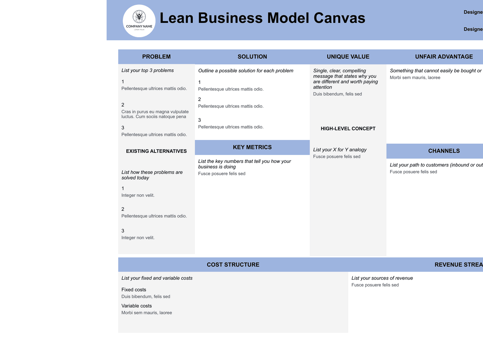 one page business plan lean canvas