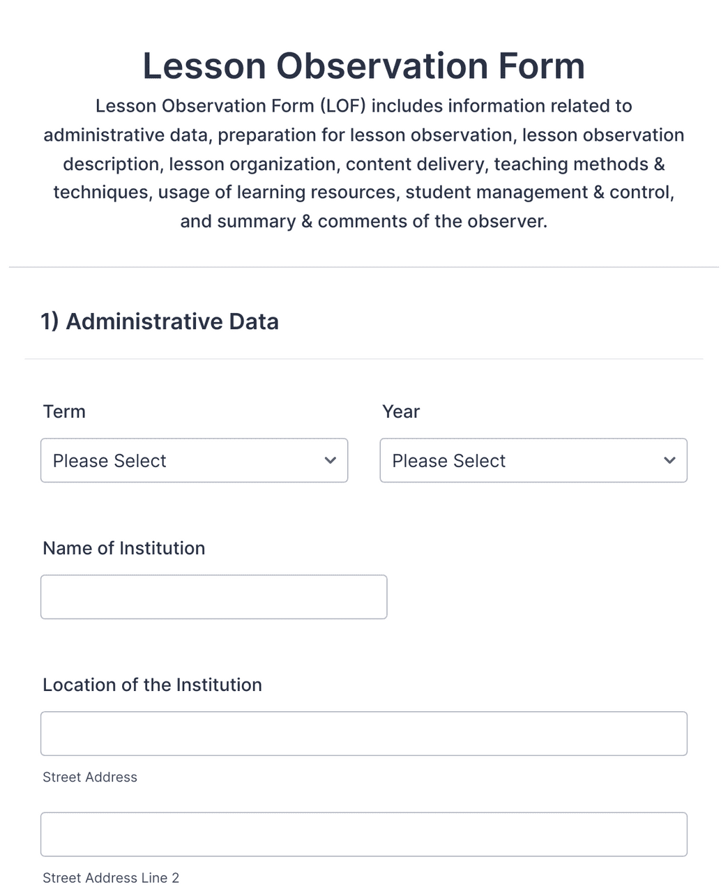 Lesson Observation Form Template | Jotform