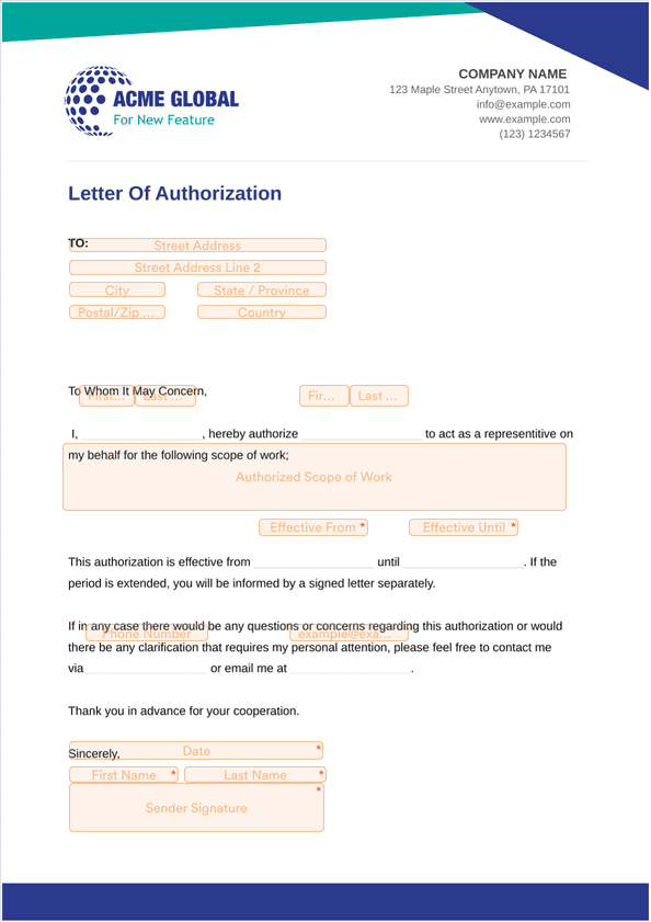 Sign Templates: Letter of Authorization