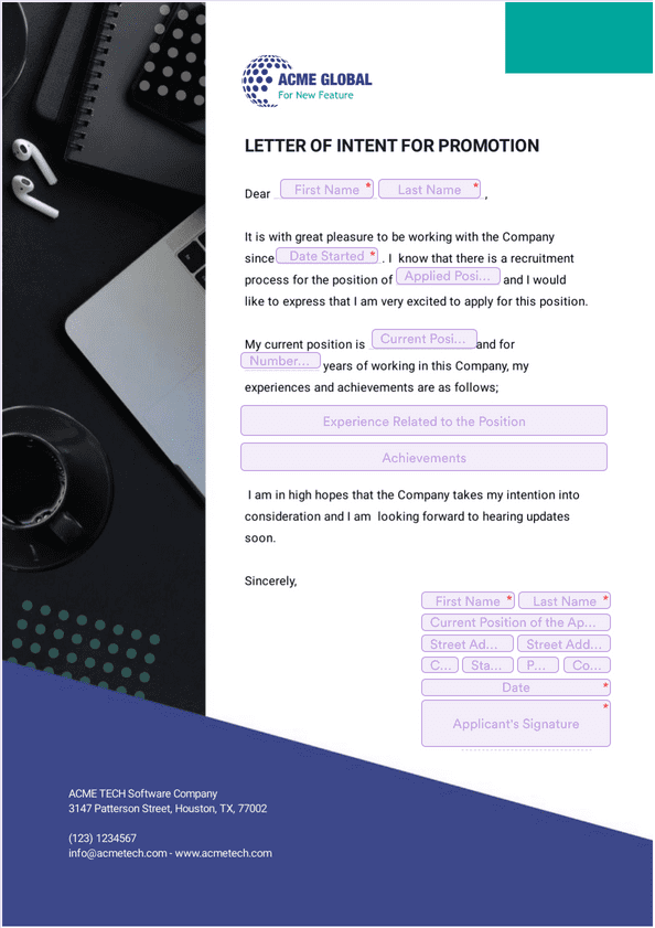 PDF Templates: Letter of Intent for Promotion