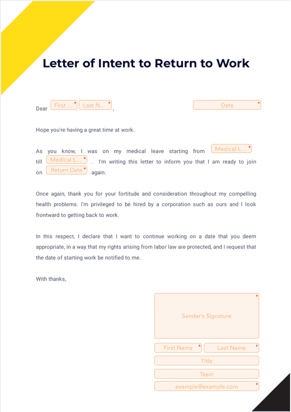 Letter of Intent to Return to Work
