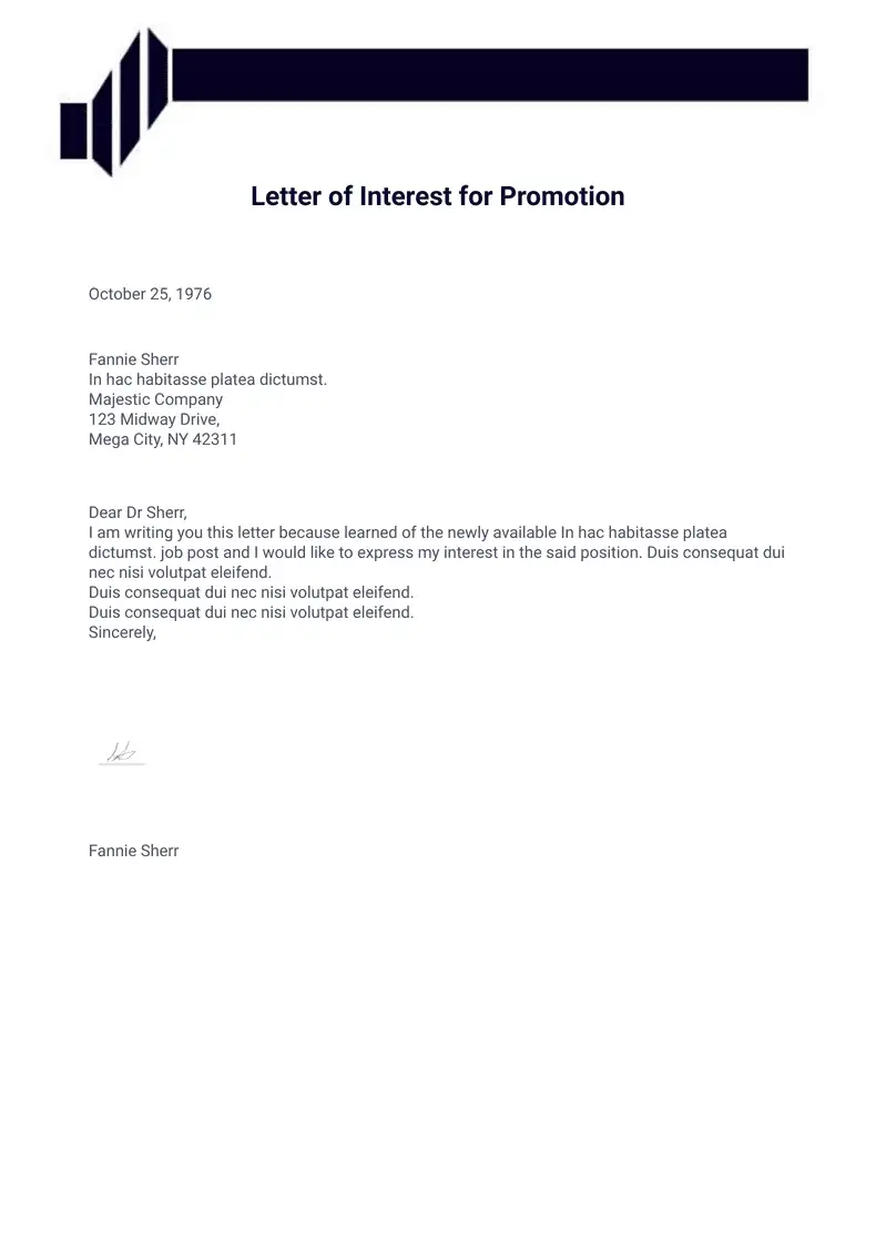 Letter of Interest for Promotion