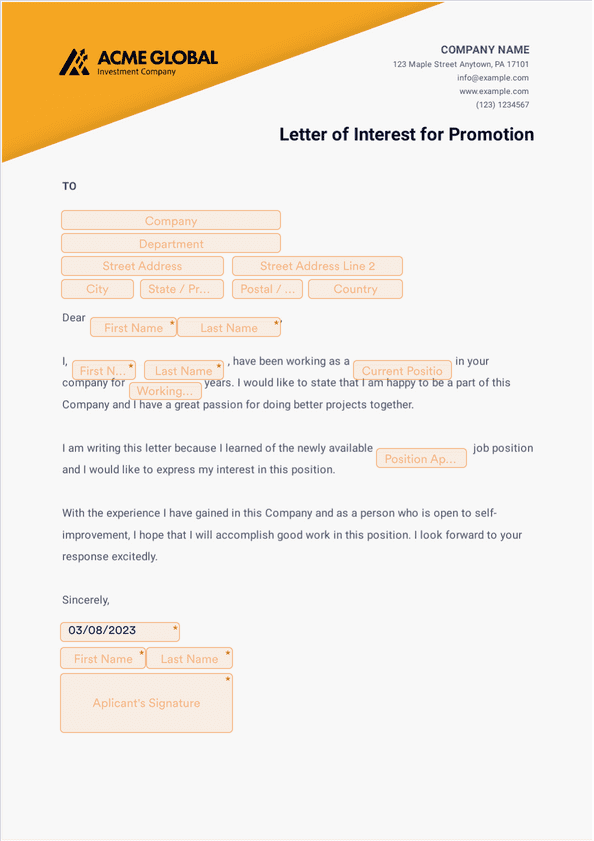 Sign Templates: Letter of Interest for Promotion