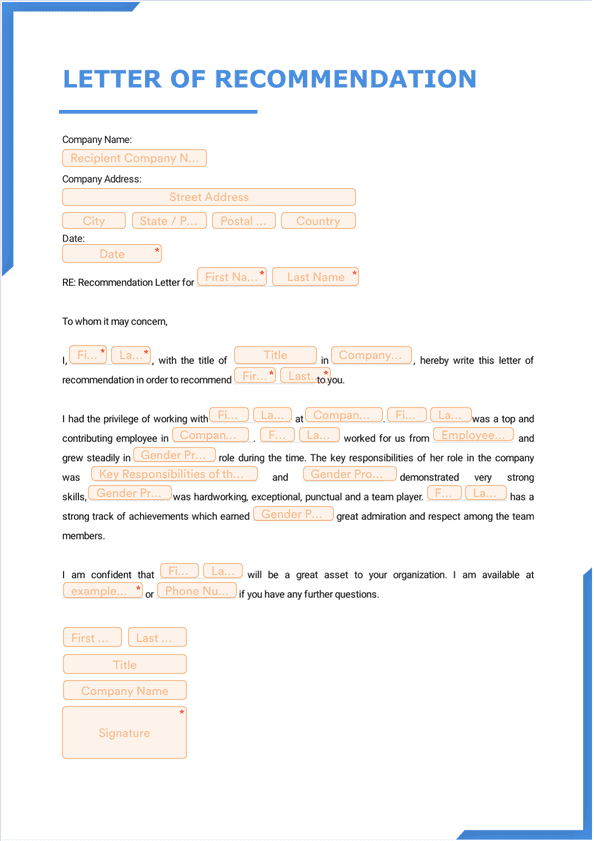 PDF Templates: Letter of Recommendation for Employee