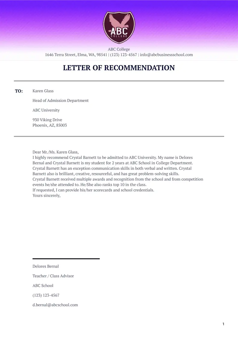 Letter of Recommendation for Graduate School