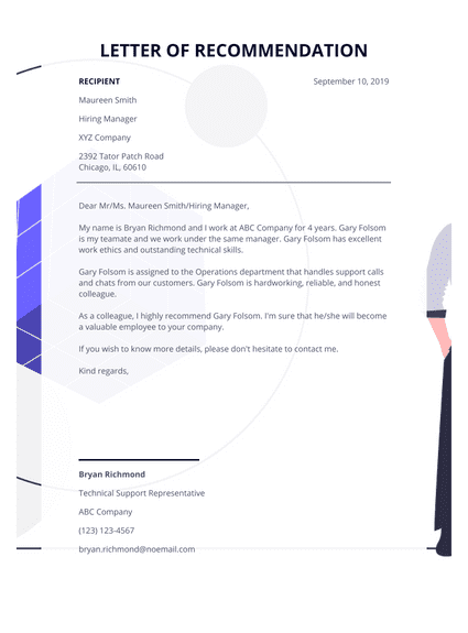 Letter of Recommendation Template for Coworker
