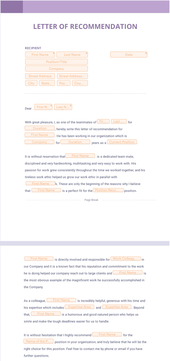 Letter of Recommendation Template for Coworker