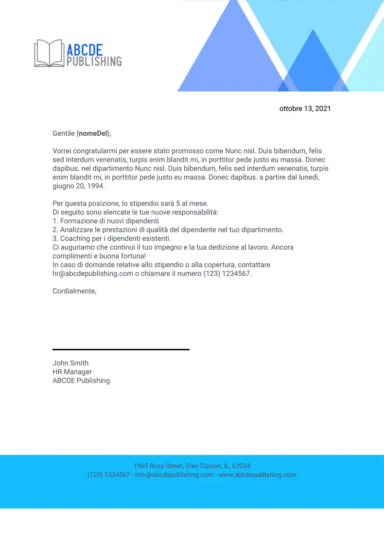 Lettera ringraziamento dipendente fac simile