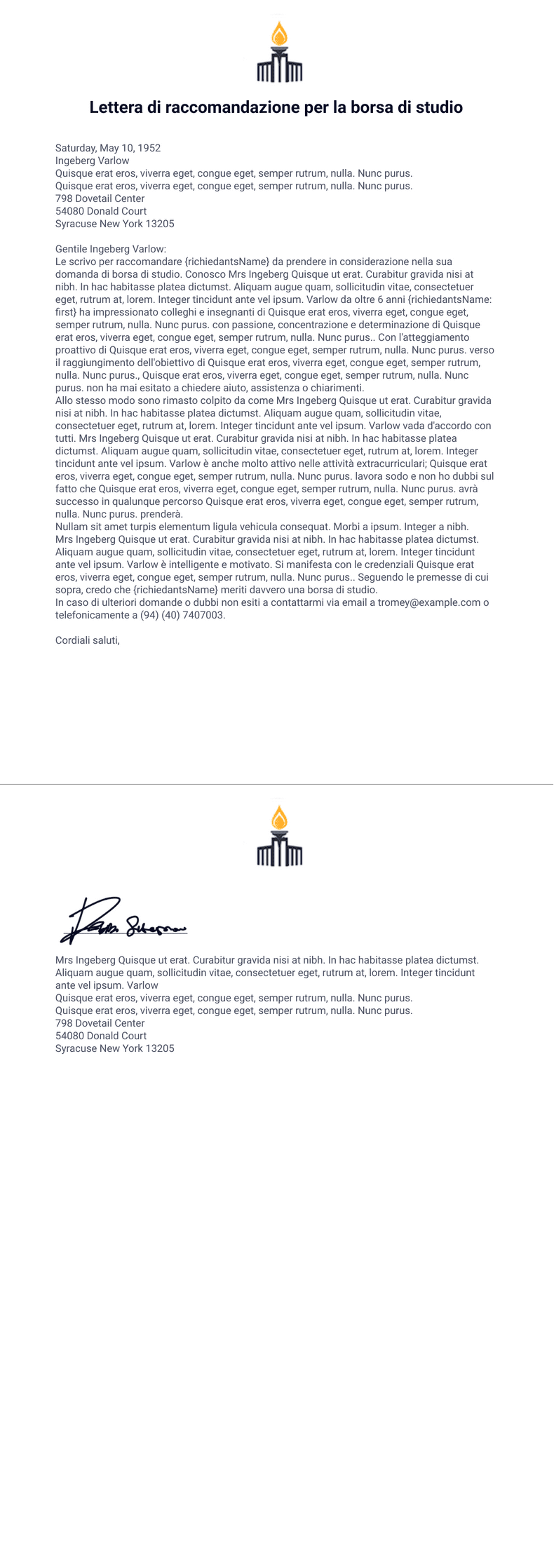 Lettera di Raccomandazione per uno Studente - Template PDF ...
