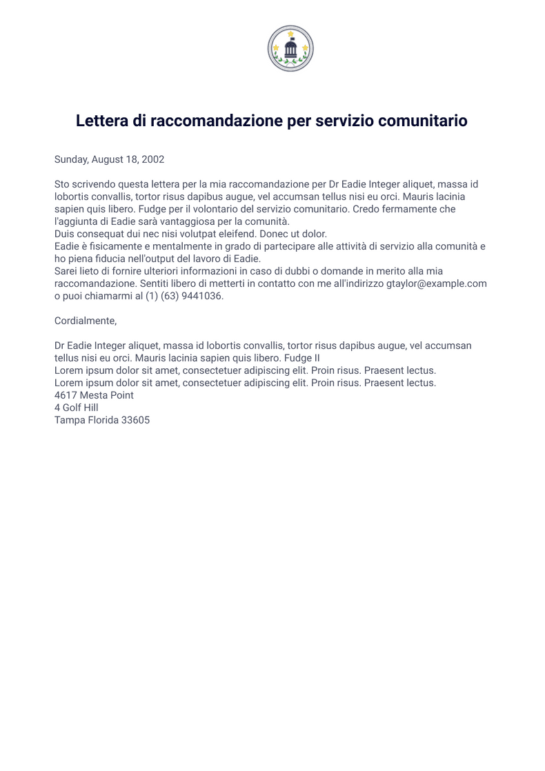 Lettera di Raccomandazione | Jotform