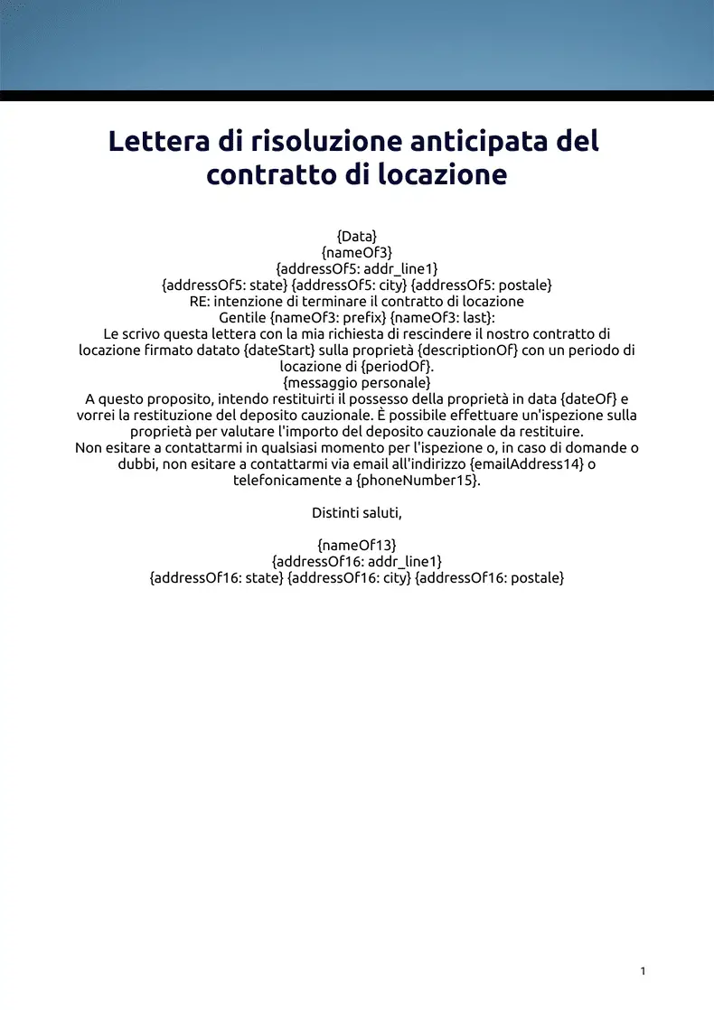 Lettera di risoluzione anticipata del contratto di locazione ...