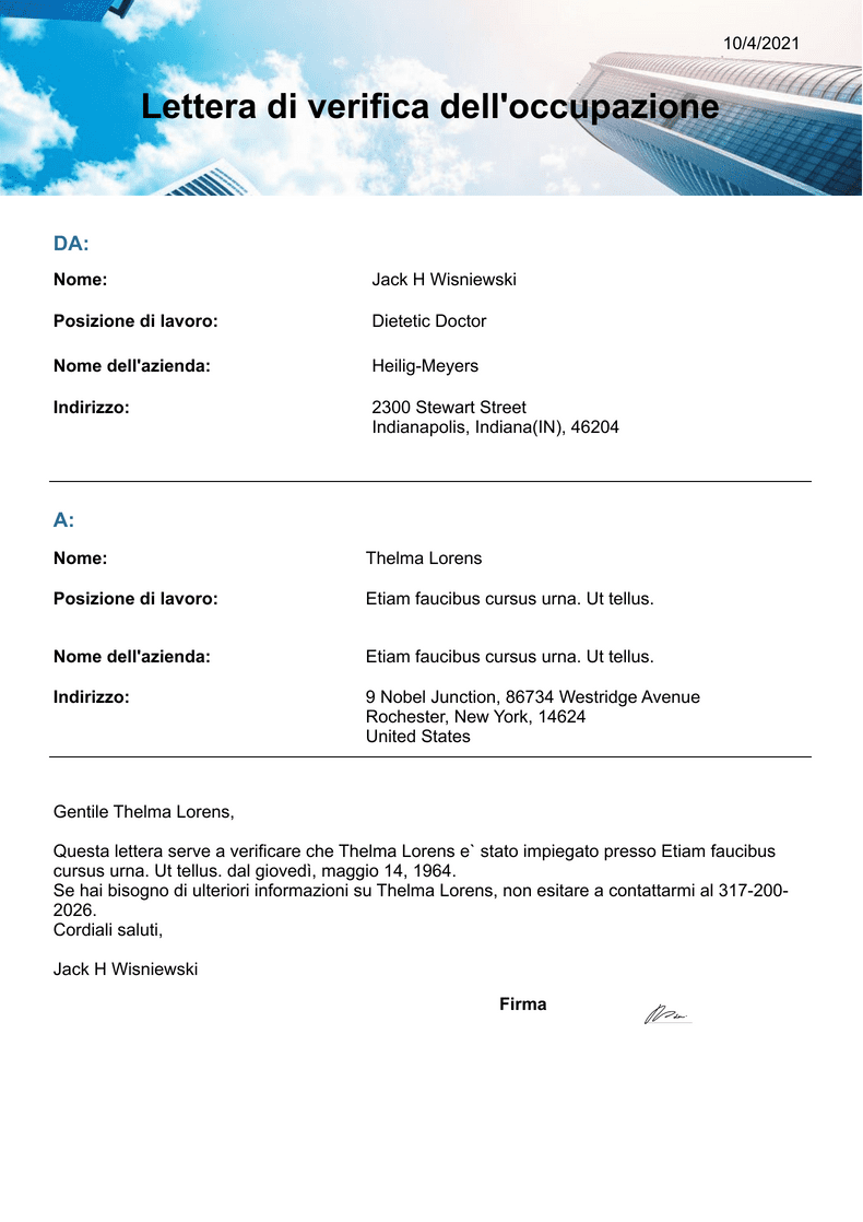 Lettera di Conferma - Template PDF | Jotform