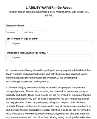 Form Templates: Liability Waiver / Rental Agreement