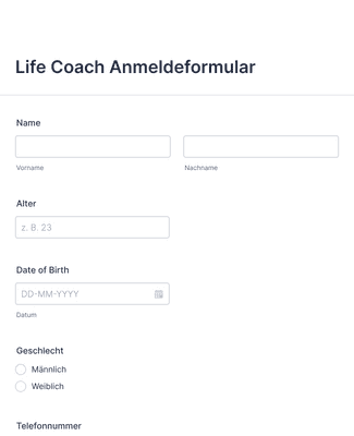 Form Templates: Life Coach Anmeldeformular