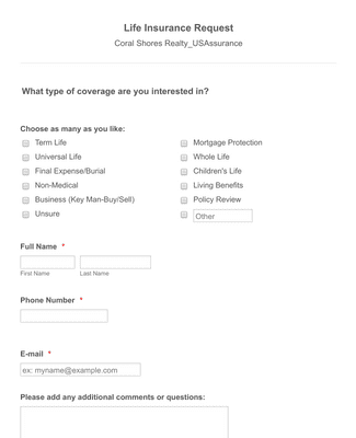 Life Insurance Quote Request Form Template | Jotform