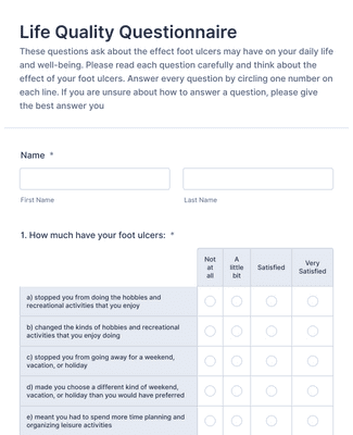 Form Templates: Life Quality + UK diabetes diet Questionnaire