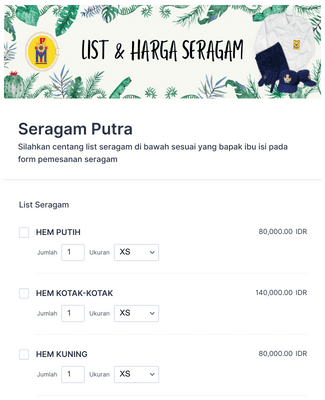 Form Templates: LIST HARGA SERAGAM PUTRA