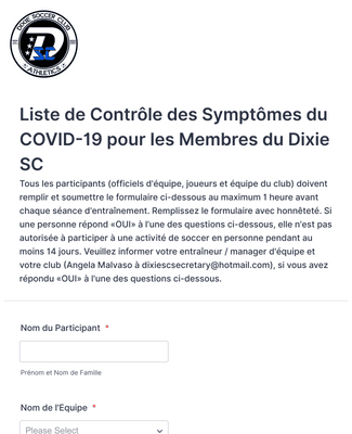 LISTE DE CONTROLE DES SYMPTOMES COVID-19