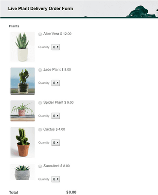 Live Plant Delivery Order Form