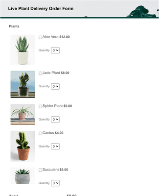 Form Templates: Live Plant Delivery Order Form