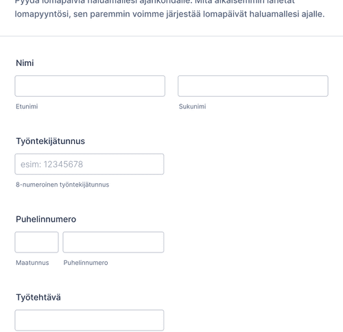Lomapyyntö Lomakepohja | Jotform