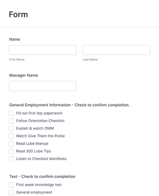 Lube Training Checklist Form Template | Jotform