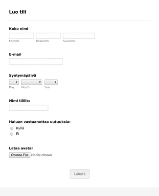 Form Templates: Luo tili lomake