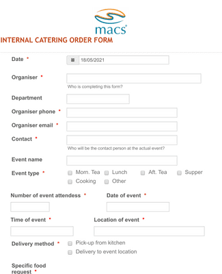 MACS CATERING ORDER FORM