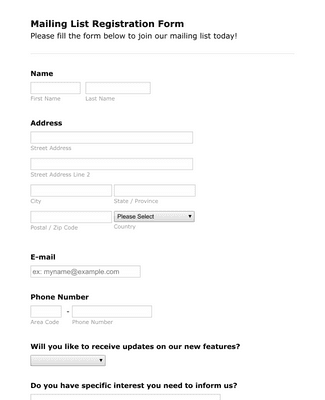 Mailing List Registration Form