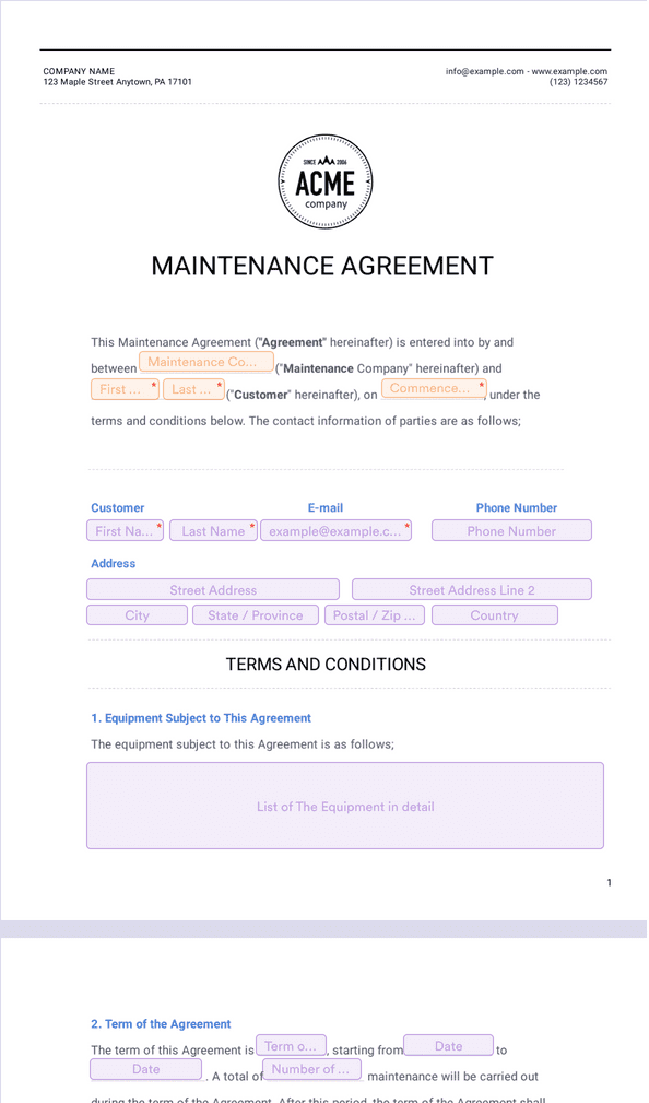Maintenance Agreement Template Sign Templates Jotform