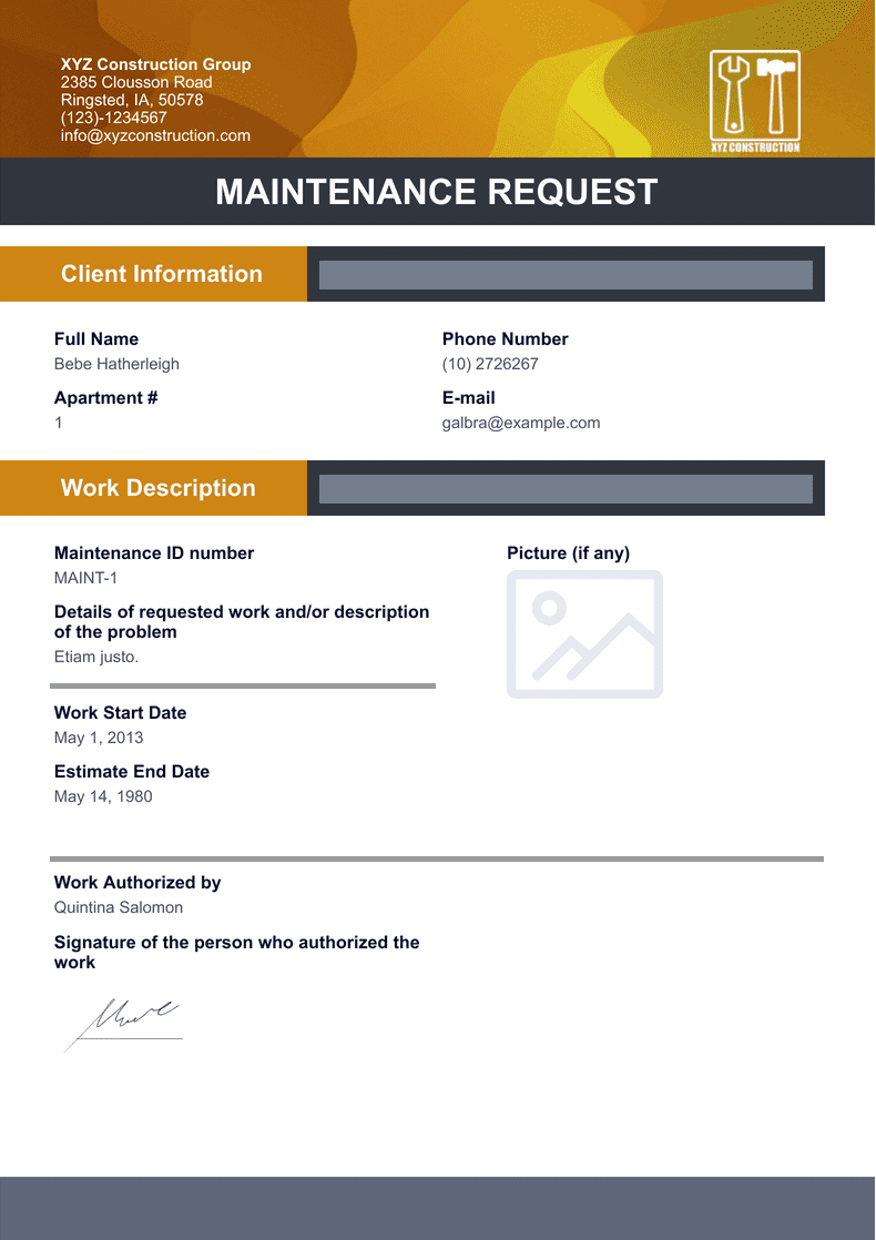 Maintenance Request Template