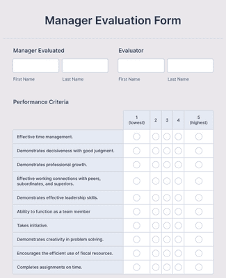 Manager Evaluation Form Template | Jotform