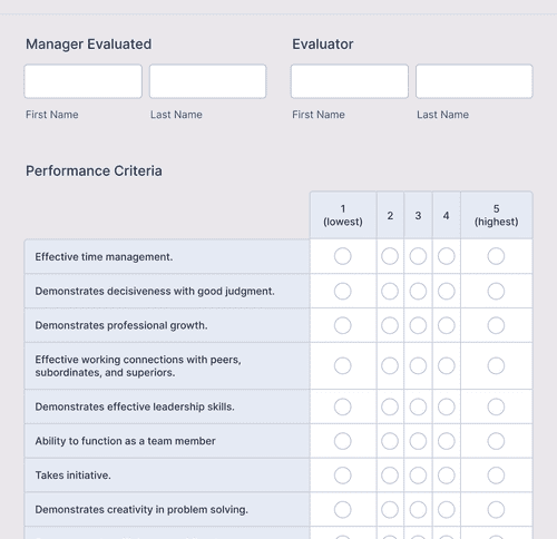 Form Templates: Manager Evaluation Form