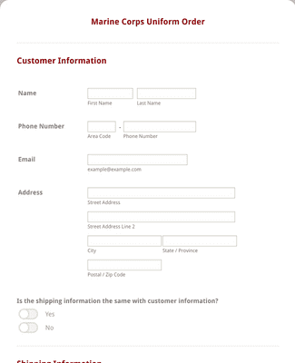 Marine Corps Uniform Order Form