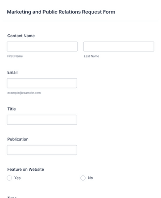 Marketing and Public Relations Request Form Template | Jotform