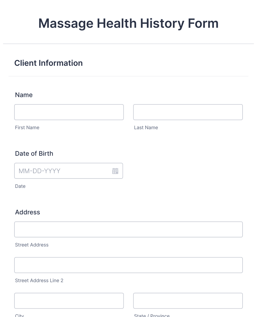 Massage Health History Form Template Jotform 