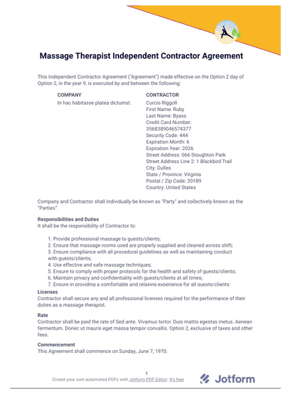 Massage Therapist Independent Contractor Agreement 