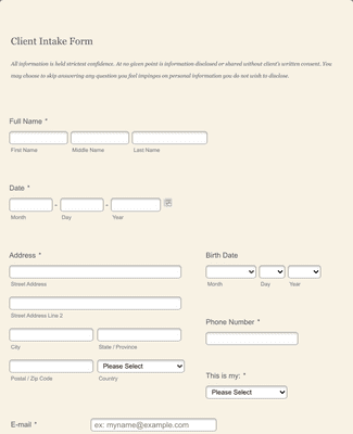 Form Templates: Massage Therapy Client Intake